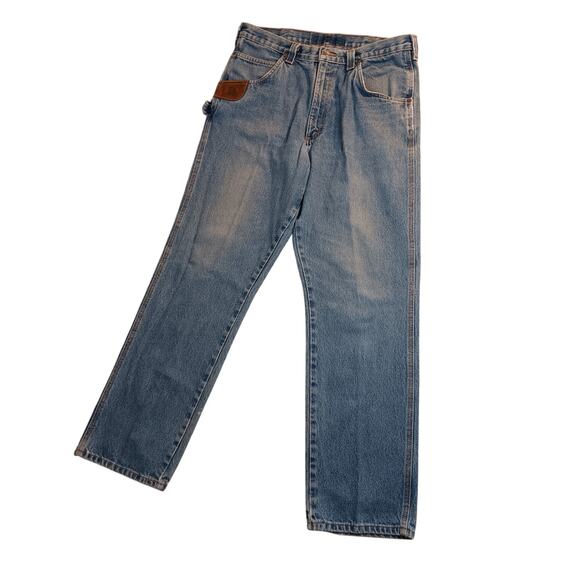 Riggs Workwear Vtg Wrangler Carpenter Jeans 36X34 Blue Fade Leather Trim Utility - Picture 3 of 13